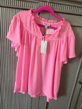 Current Air Pink Ruffle Sleeve Blouse